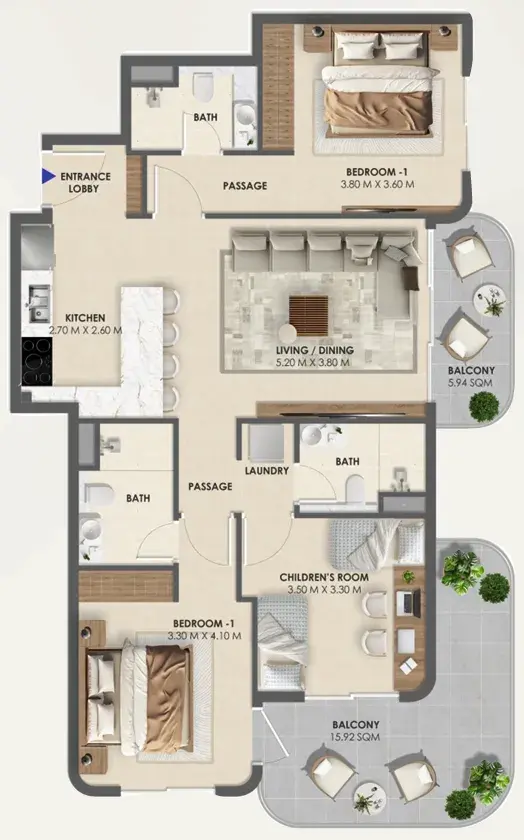 3 Bedrooms apartments - Vivida Residences