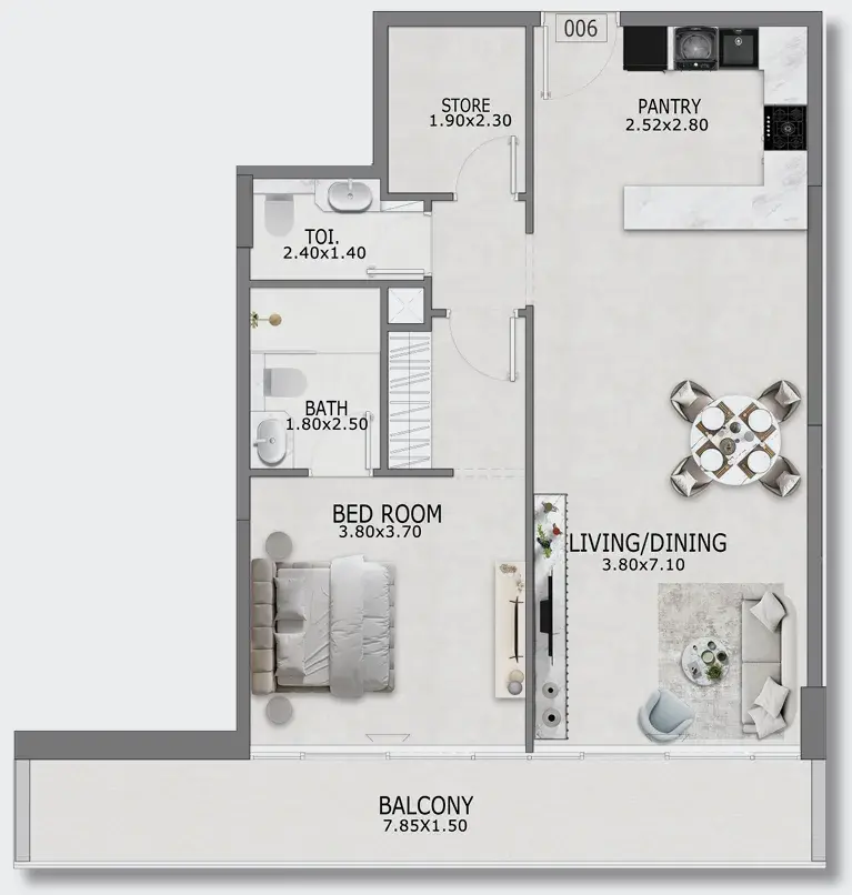 1 Bedroom apartments - Casa Altia floor plan