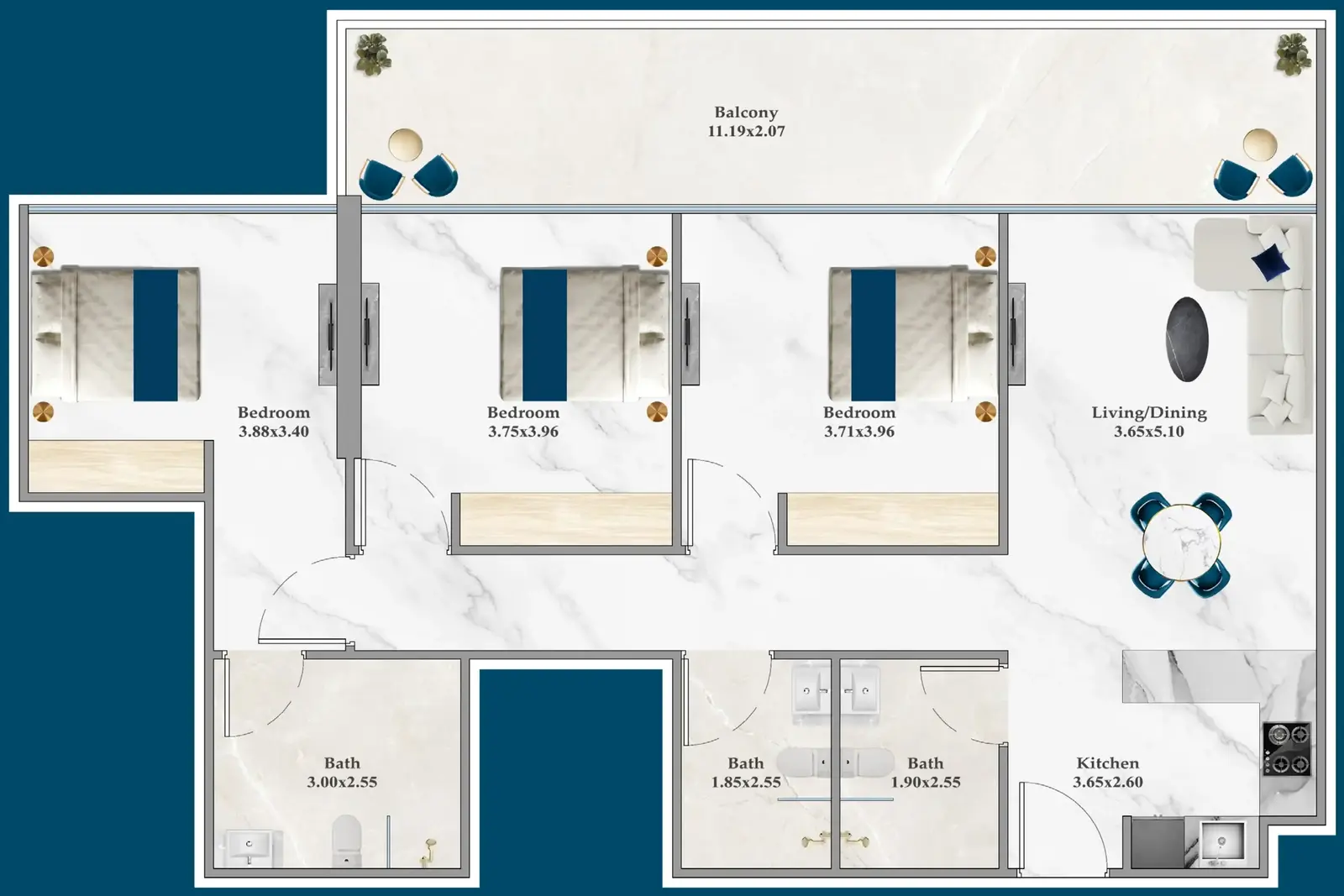 3 Bedrooms apartments - Serenz
