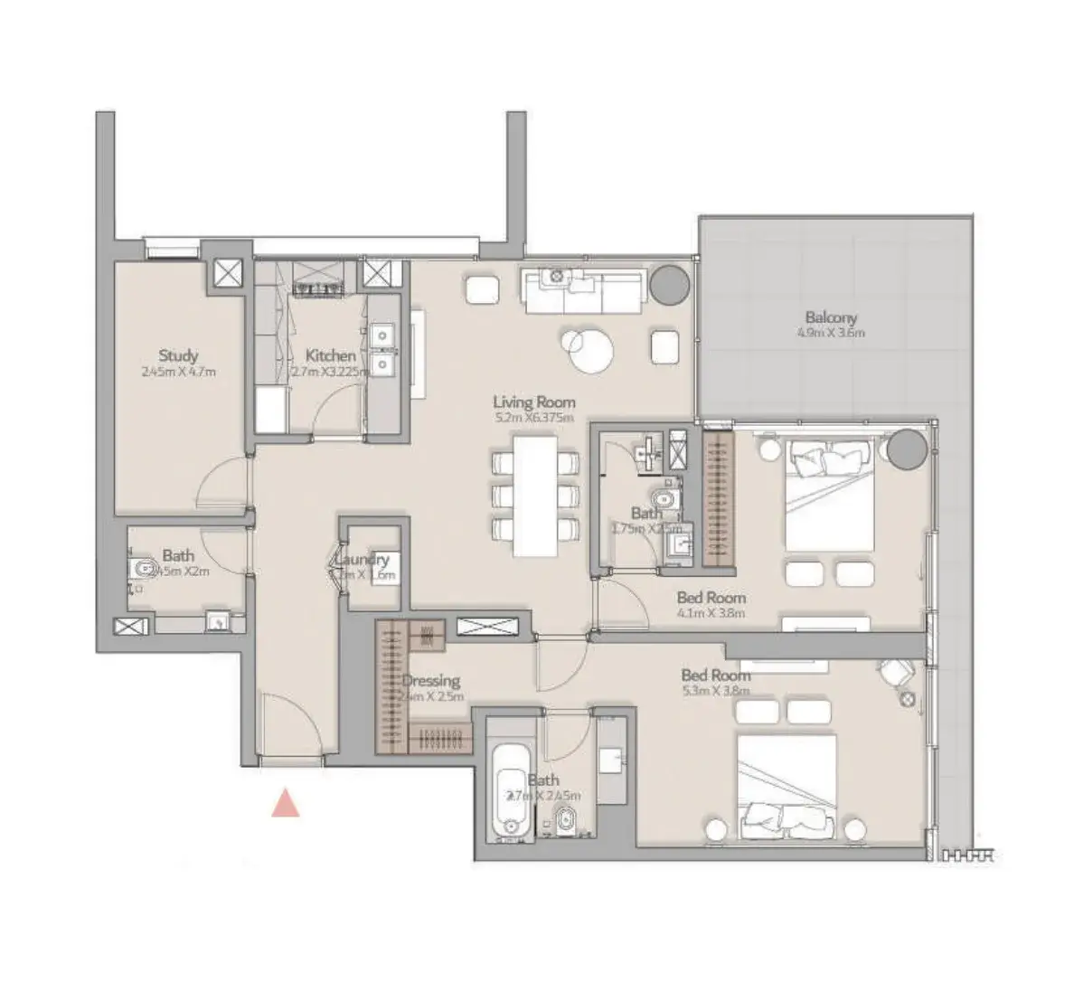 2 Bedrooms apartments - South Square Tower S1 floor plan