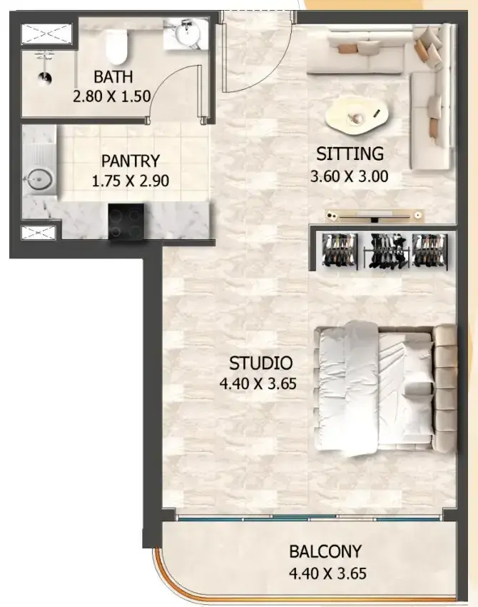 Studio apartments - Crystal Tower by VHS floor plan