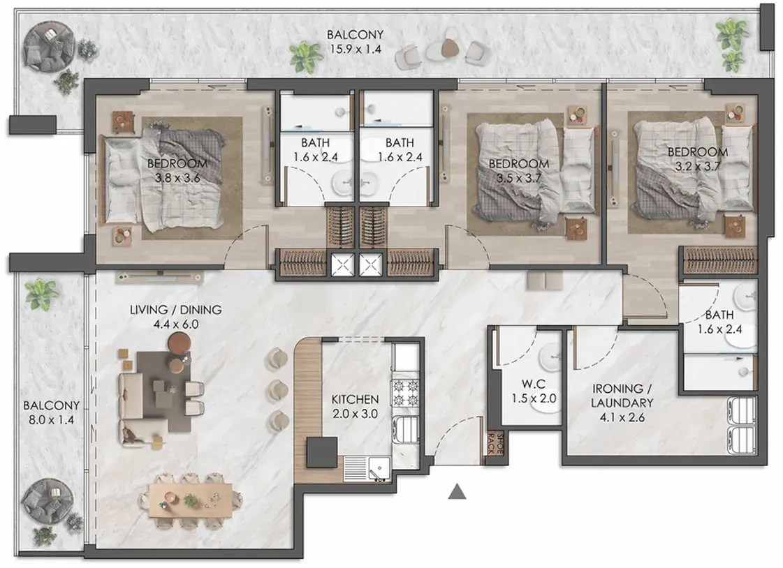 3 Bedrooms apartments - Almaara Residences