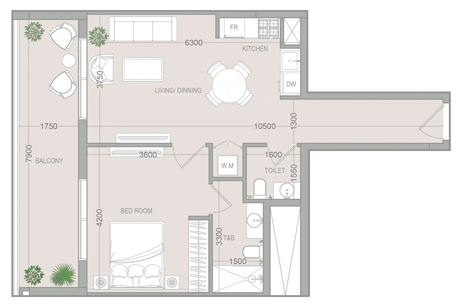 1 Bedroom apartments - VERDAN1A 5 floor plan
