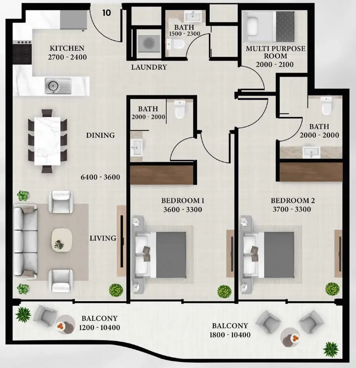 2.5 bedrooms apartments - Avion Residence
