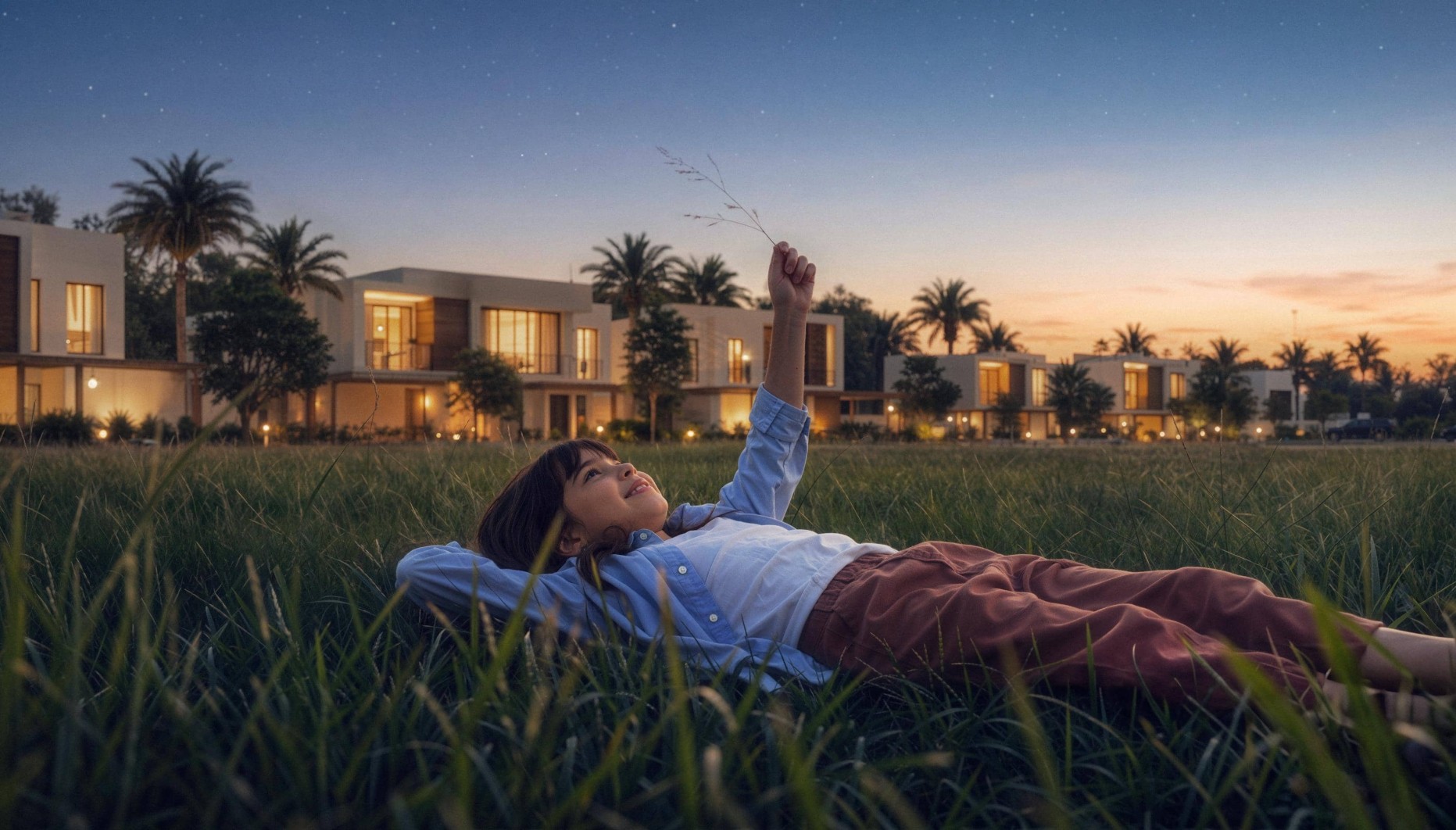 Al Ghadeer Gardens by Aldar featuring modern townhouses and villas with lush landscaping in Abu Dhabi.