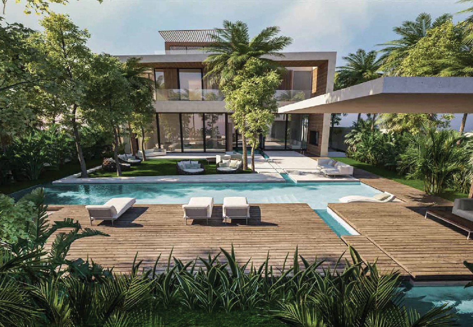 Exterior view of Lunaria at Al Barari villa surrounded by lush landscaping