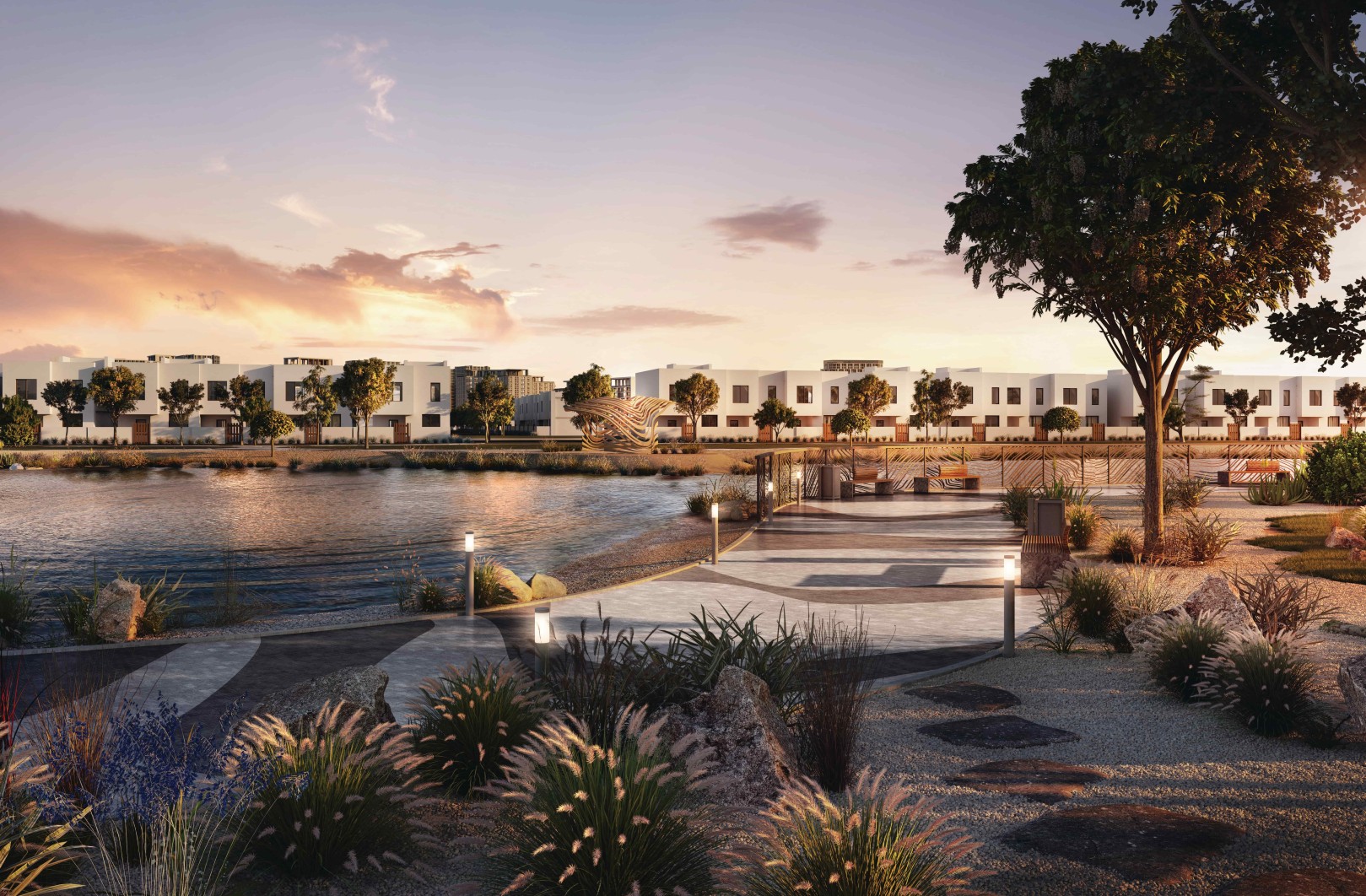Al Ghadeer Phase 2 community entrance with modern villas and landscaped gardens.